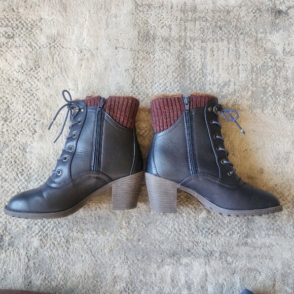 Lukees by Muk Luks Women Sz 7 Lacy Lori Navy Blue Combat Boot Knit Cuff Side Zip - Picture 5 of 11